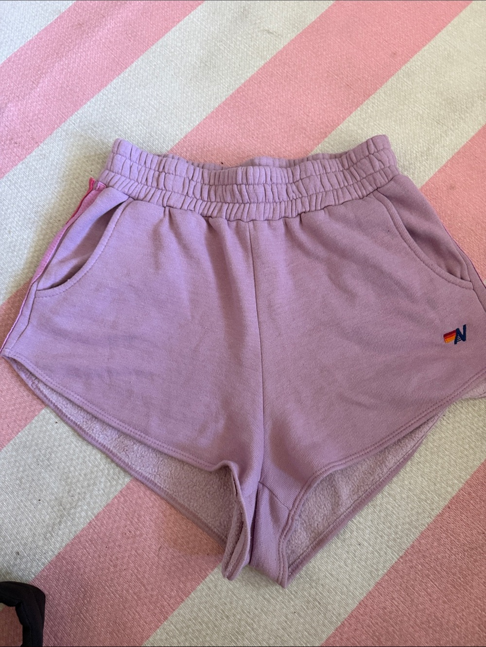Aviator Nation Lilac Knit Athletic Shorts with Rainbow Logo